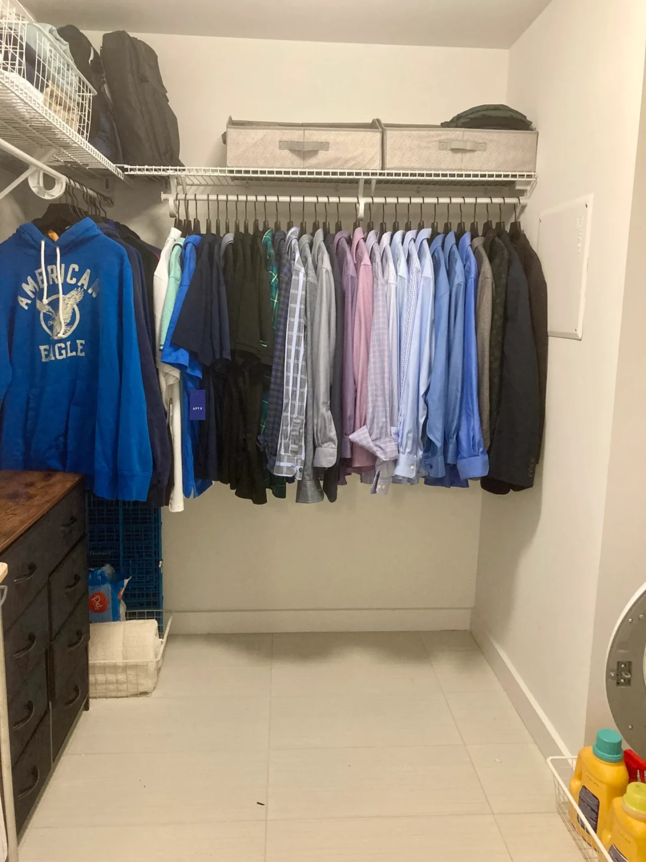 After picture of a tidy walk-in wardrobe
